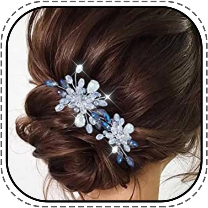 Bruidshaarspelden Zilver Blauwe Parel Strass Haaraccessoires Set van 2