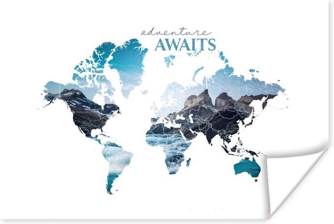 Poster - Wereldkaart - Quotes - Berg - 120x80 cm