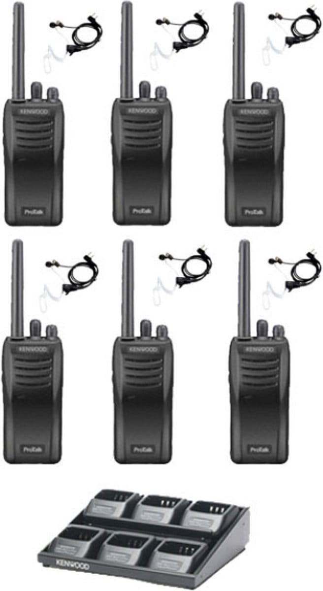 Set van 6 stuks Kenwood TK-3501 PMR446 met beveiliging oortje en multilader