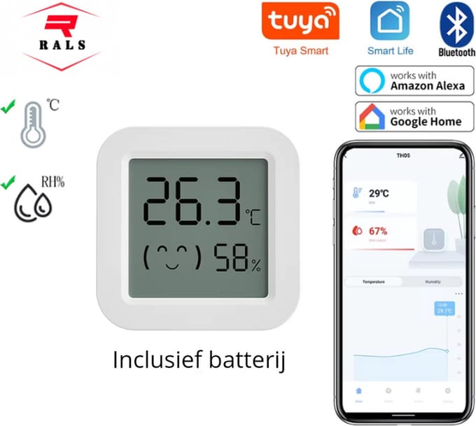 Slimme Mini Temperatuurmeter & Luchtvochtigheidsmeter Met Bluetooth - Luchtkwaliteitsmeter - Thermometer - Hygrometer Met App