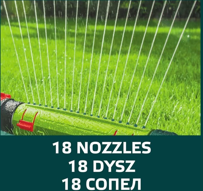 Vierkante sproeier, gazonsproeier, sproeioppervlak 418 m², 18 sproeiers, professionele sproeier, irrigatie,