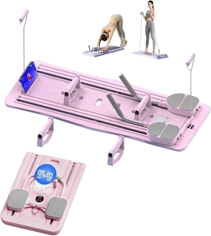 Fitness Trainingsbord - Buikspierroller Set - Full Body Workout - Slimme Timer Functie - 106 cm - Roze