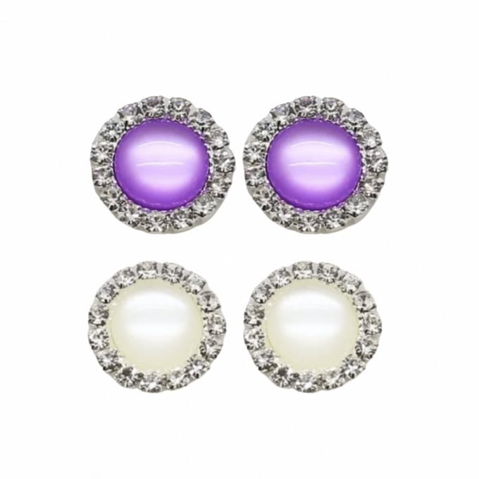 2 Paar clip oorbellen-Lila-Wit-1.5 cm