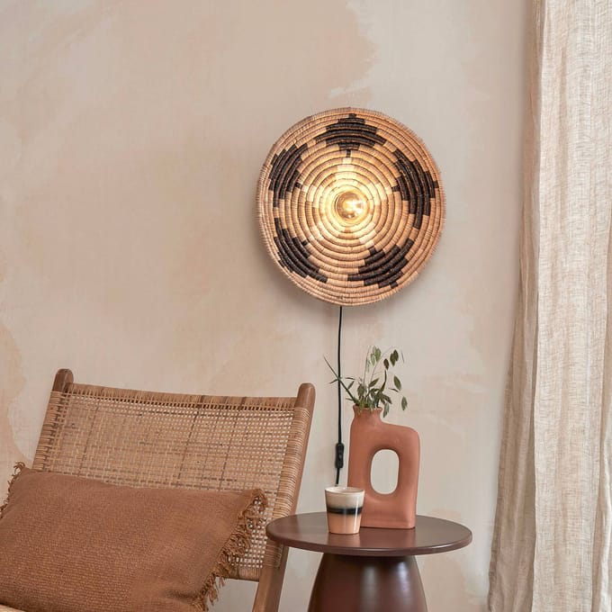 GOOD&MOJO Wandlamp Andros - Naturel/Zwart - Ø45cm - Binnen Scandinavisch