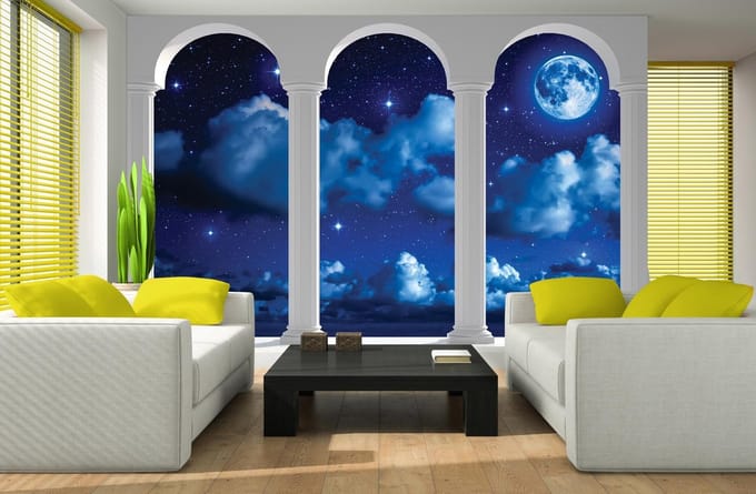 Sky Blue Moon Pillars Arches Photo Wallcovering