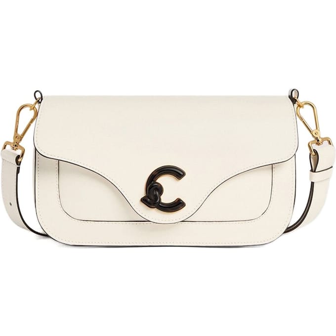 COCCINELLE Leren schoudertas handtas C-Me Calf & Marb Handbag Pearl crème