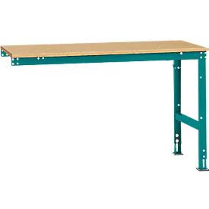 Manuflex aanbouwtafel UNIVERSAL Standaard, 1500 x 800 mm, multiplex natuur, waterblauw
