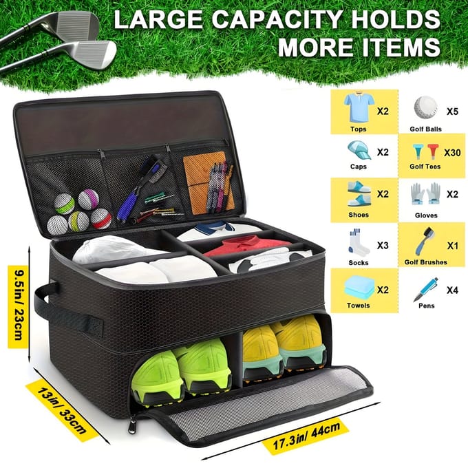 Stripe golf kofferbakorganizer - 2 lagen - Geventileerd schoenenvak