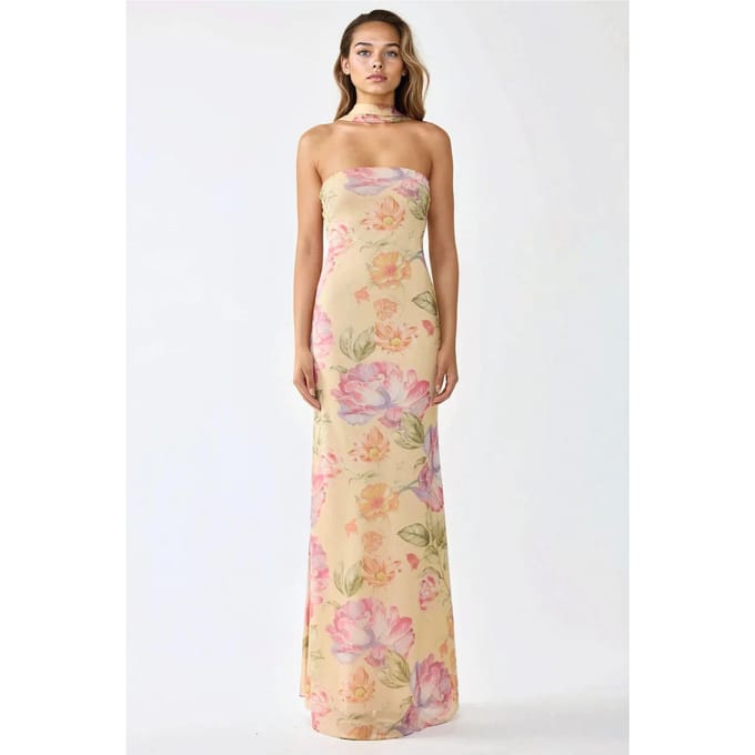 Strapless Bloemen Bodycon Maxi Jurk