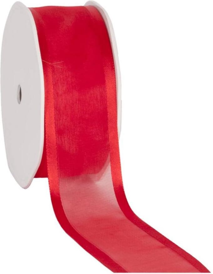 Satin edge Organzalint Rood – 38 mm × 25 m – Organza