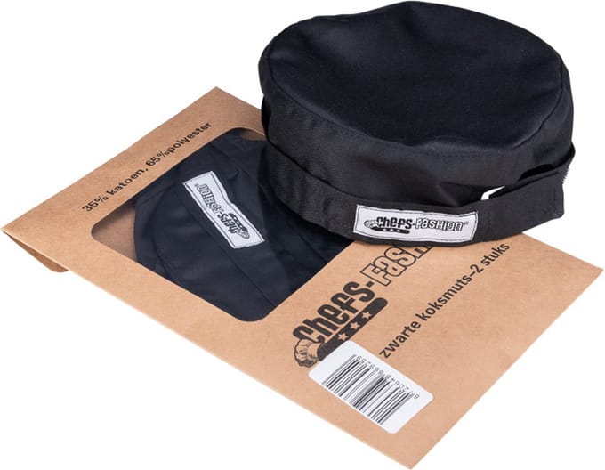 Chefs Fashion - Zwarte koksmuts - Flat Cap - Per 2 stuks  - Met klittenband