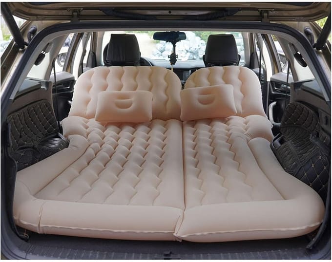 Auto Matras - Luchtbed Auto - Comfortabel Reizen - Zelfopblaasbaar - 15 cm dik - Beige