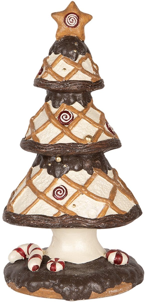 Clayre & Eef Kerstdecoratie Beeld Kerstboom Ø 22x43 cm Bruin Beige Keramisch materiaal