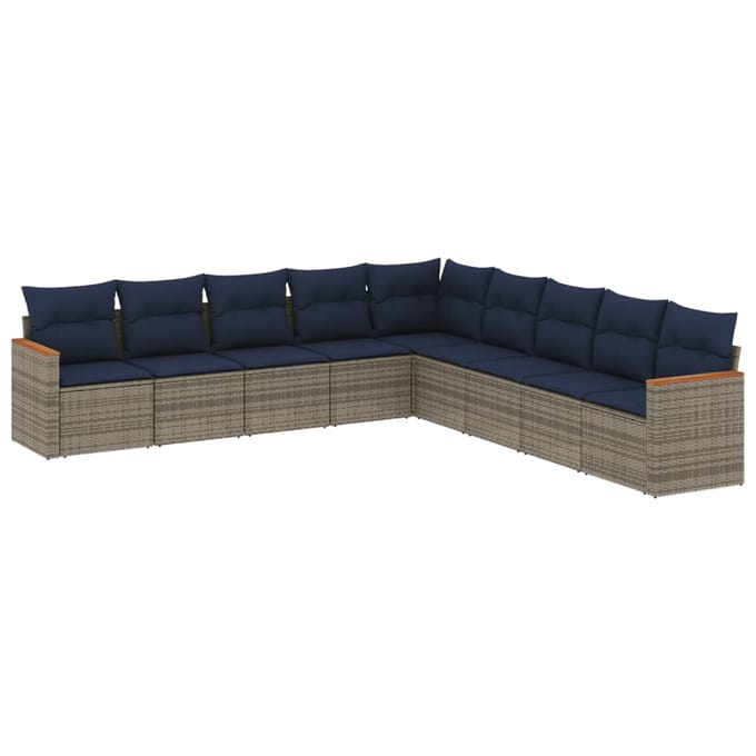 vidaXL - 9-delige - tuinbankset - met - kussens, - grijs - polyrotan