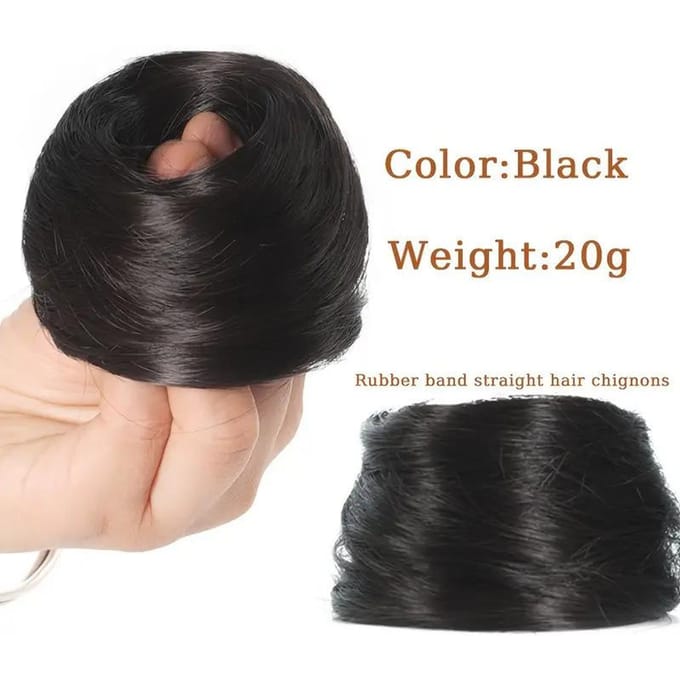 1 pièce de chignon synthétique lisse, élastique en caoutchouc, fausse pince à cheveux, extension de queue de cheval black