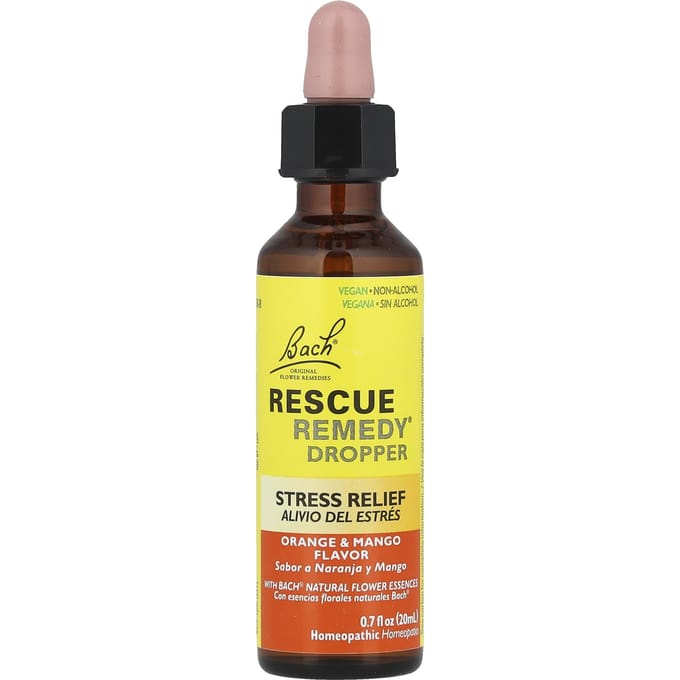 Bach, Rescue Remedy® Dropper, Orange & Mango, 0.7 fl oz (20 ml) yellow