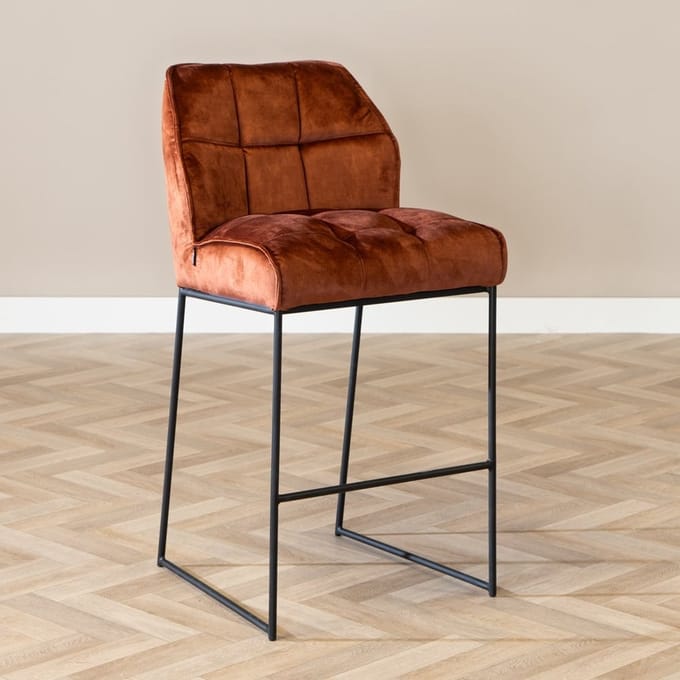 Bronx71® Velvet barkruk Janna koper 82 cm - barstoel