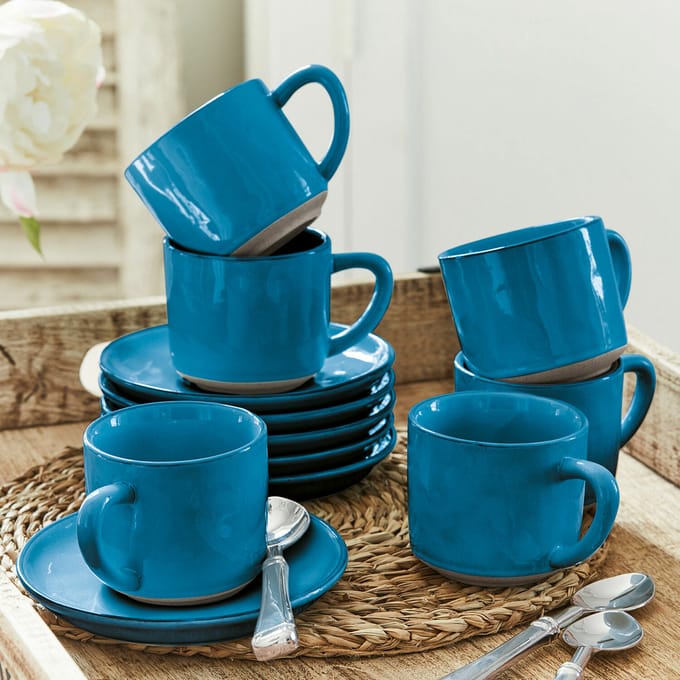 LOBERON Kopje en schoteltje set van 6 Biarré blauw