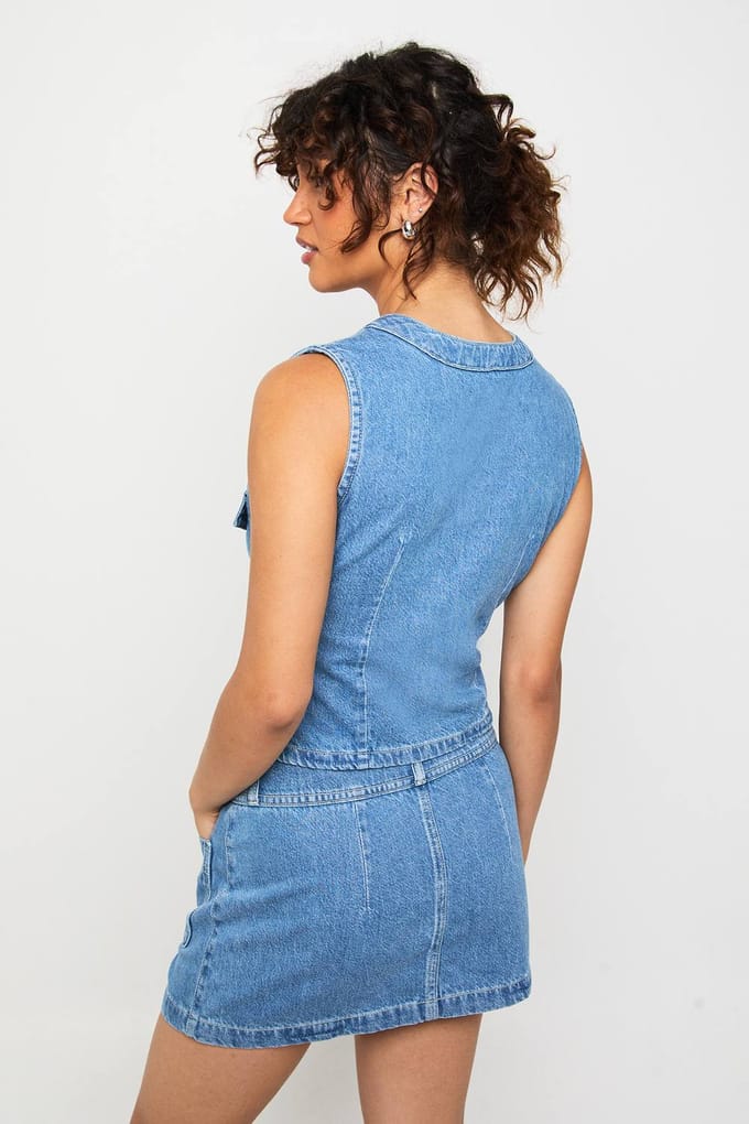 boohoo Dames Denim Pocket Detail Mini Rok | Light Wash | Maat: 14