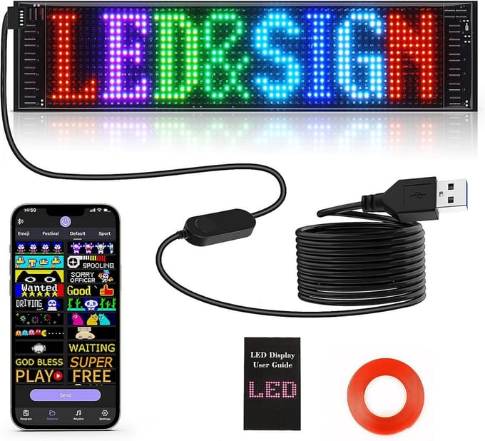 Flexibel LED Display Bord met Scrollende Tekst en Bluetooth App Bediening, USB Aangedreven