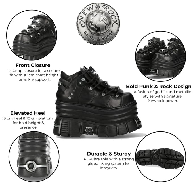 New Rock M-106-C181 Zwarte Gothic Punk Chunky Platform Enkellaarsjes