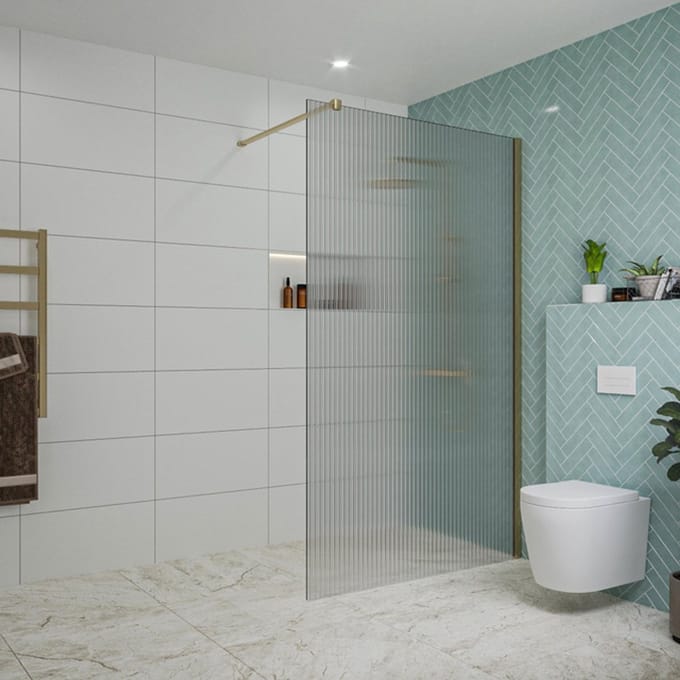 FugaFlow Eccelente Vetro inloopdouche badkamer - 120x200cm - ribbelglas - wandarm - geborsteld messing