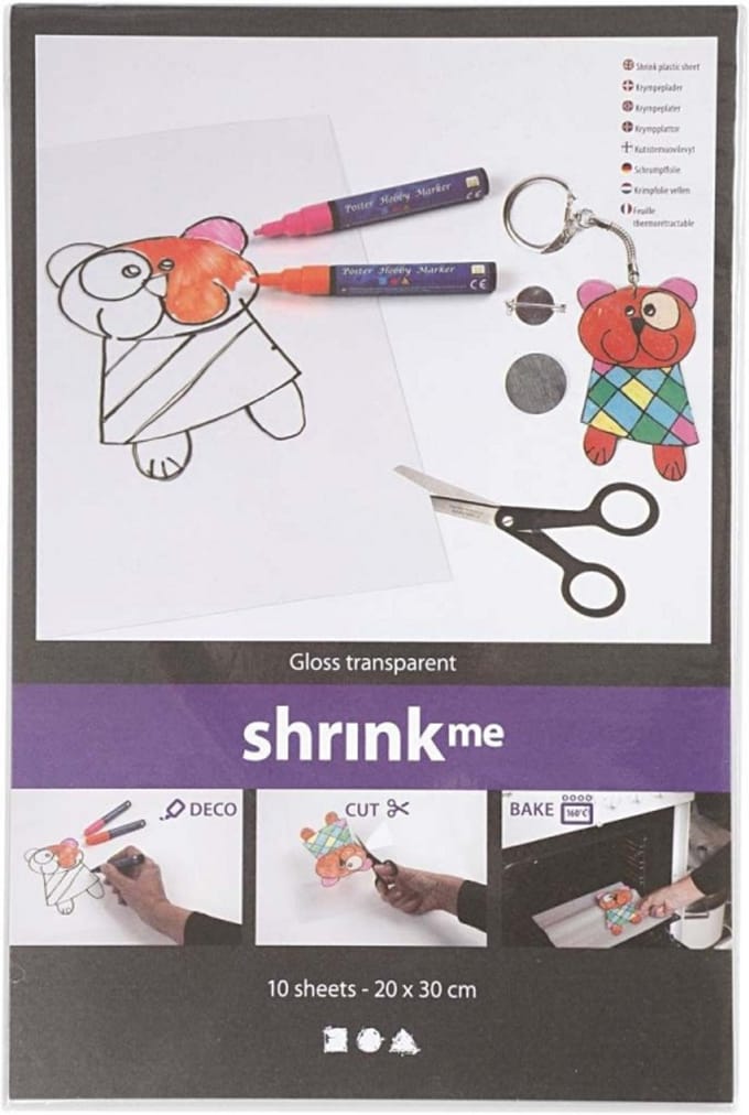 CC Shrink Plastic Sheets, sheet 20x30 cm, thickness 0,3 mm, gloss transparent, 10 sheet/ 1 pack