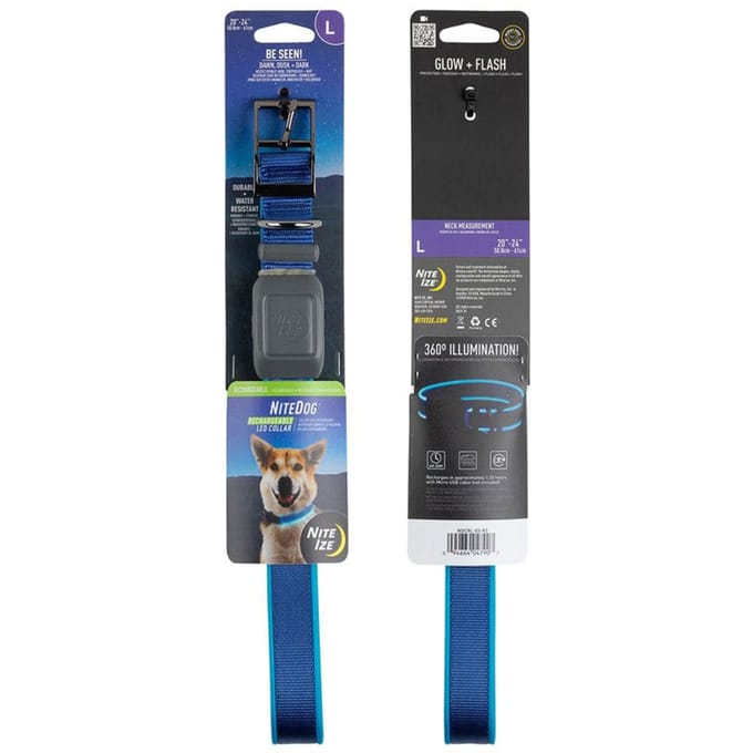 Nite Ize NITEDOG Herlaadbare Led halsband voor een Hond Blauw Large 20" - 24" | 50.8cm - 61cm