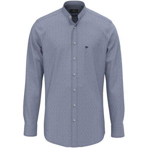 Fynch-Hatton Overhemd Solid Color Denim Stand-Up Collar Crystal Blue / male