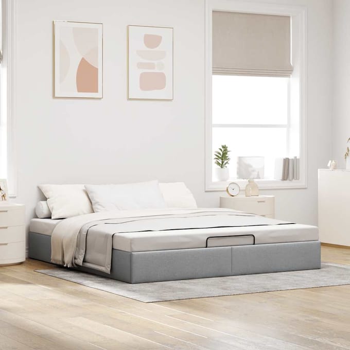 vidaXL - Bedframe - zonder - matras - 200x200 - cm - stof - lichtgrijs