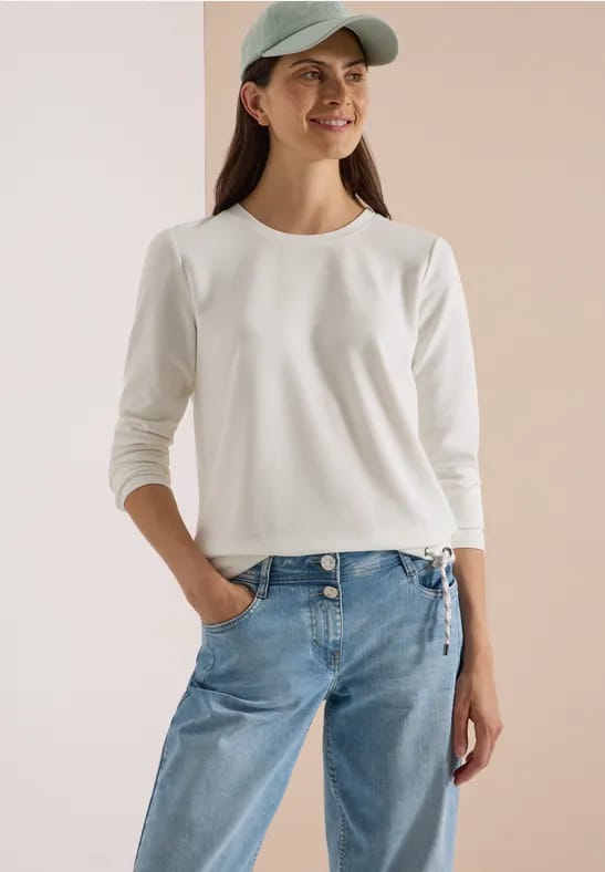Shirt met lange mouwen, ronde hals en trekkoord
