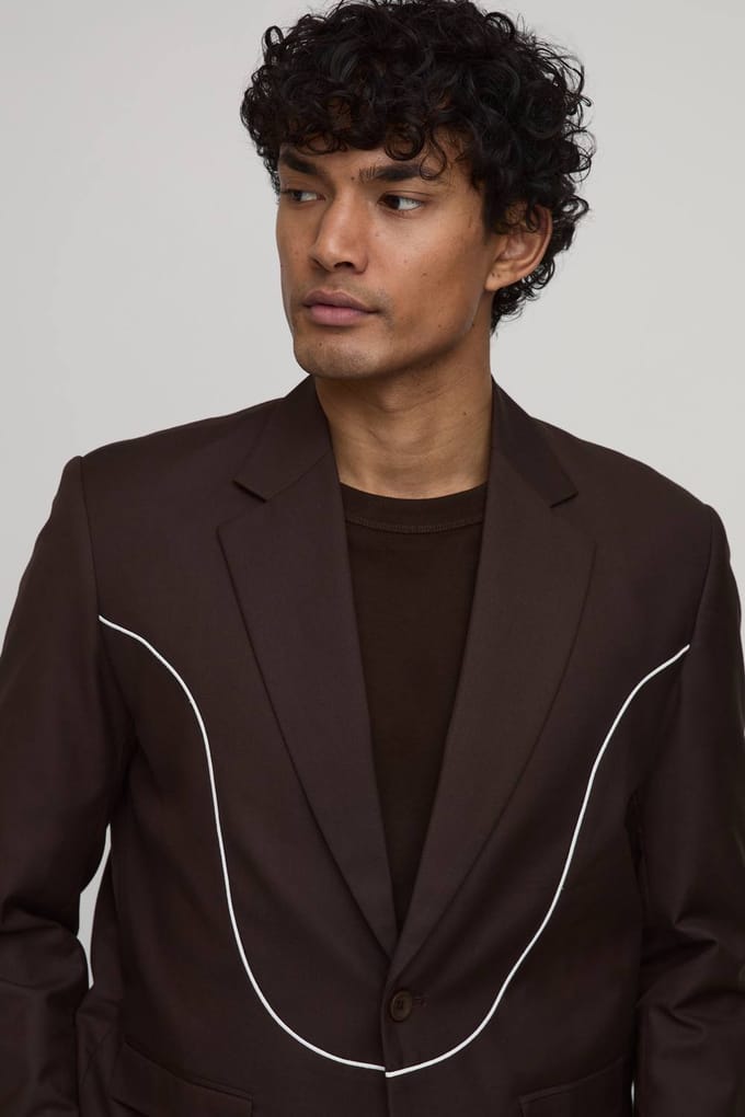 Rechte Pasvorm Western Blazer Met Paspeldetail | Chocolate | Size 36