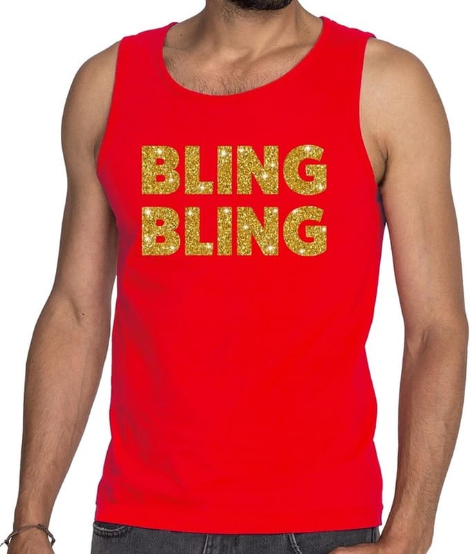 Bling Bling glitter tekst tanktop / mouwloos shirt rood heren - heren singlet Bling Bling M