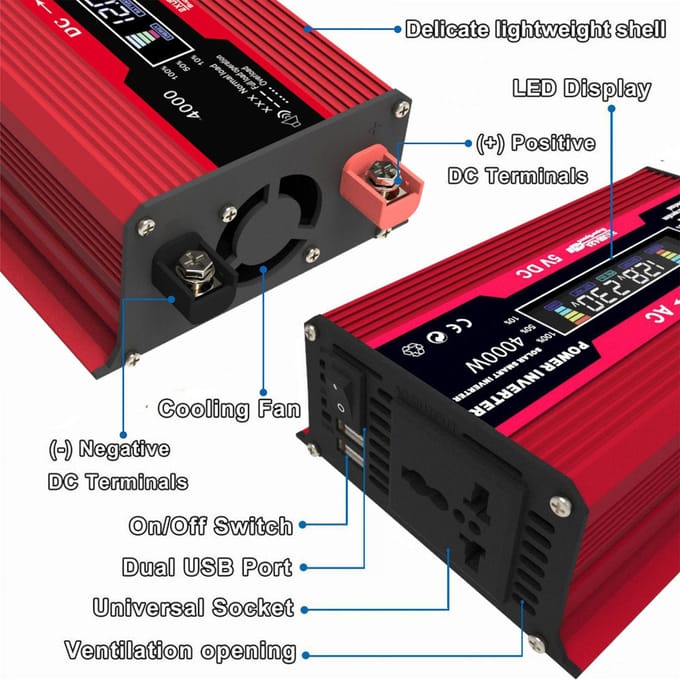 Kit Système de Production d'Énergie Solaire 300W 12V vers 110V Onduleur Double USB 20W Panneau Solaire LCD Intelligent red