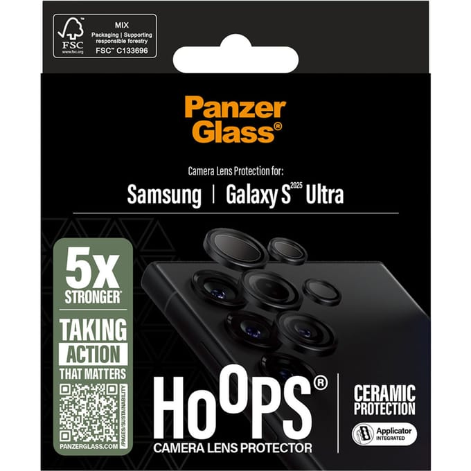 PanzerGlass Screenprotector geschikt voor Samsung Galaxy S25 Ultra Glazen | PanzerGlass Ceramic Hoops Camera Lens Protector - Case Friendly