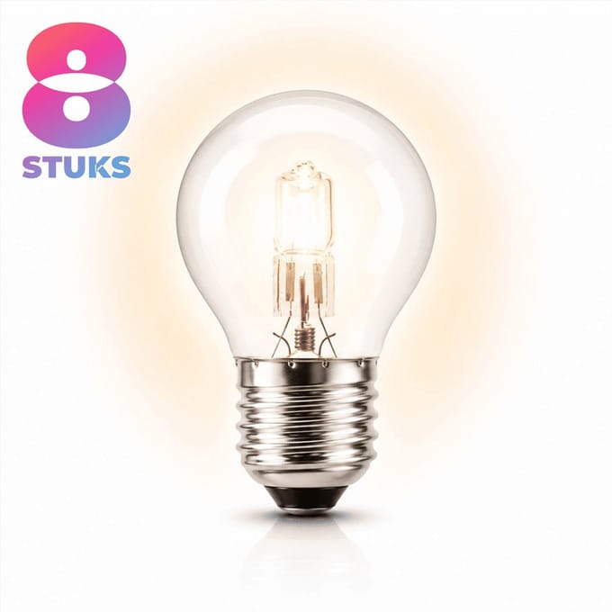 8x Kogel Halogeenlamp E27 - 28W - Warm Wit Licht (2700K) - 370 lm - 2 jaar - Dimbaar