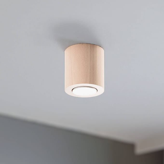 TK Lighting Plafondspot Eve, beukenhout, Ø 8 cm, GU10