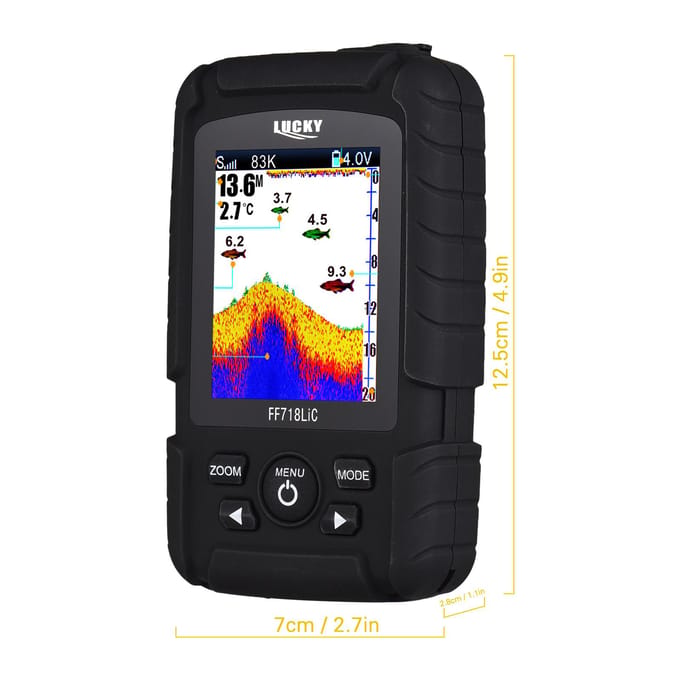 Draagbare visvinder Handheld bekabelde visdieptemeter Sonartransducer voor bootkajakvissen zwart