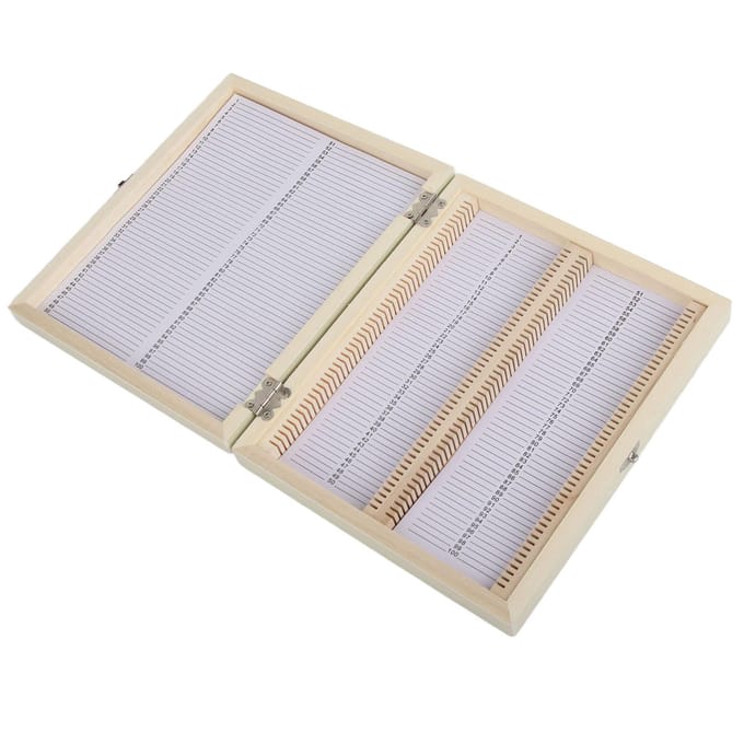 100 STUKS Biologie Glas Geprepareerde Microscoopplaatjes Specimens Houten Opbergdoos Koffer white