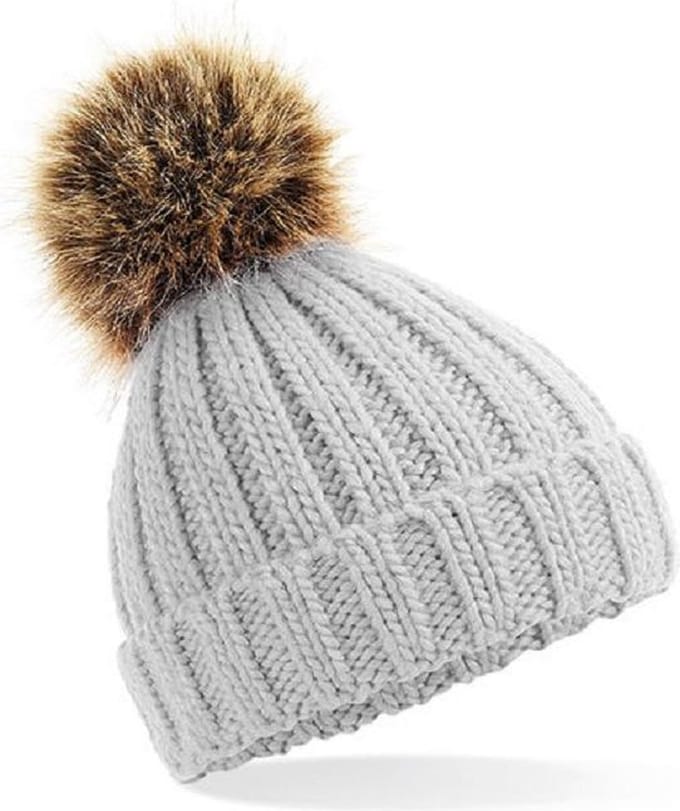 Gebreide warme muts Grijs grof/chunky met pom pom voor kleine kinderen - Beechfield