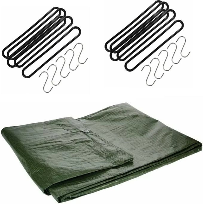 Talentools - Afdekzeil groen 2x3 meter met 10x spanrubbers en S-haken