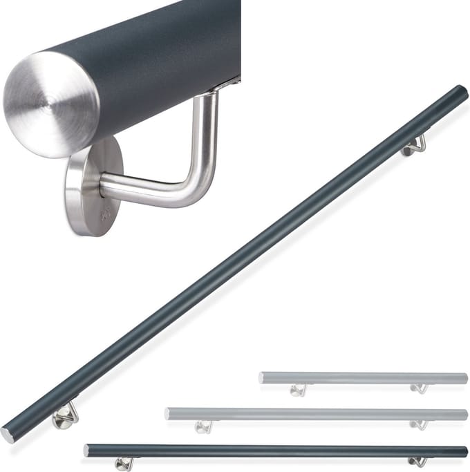 aluminium trapleuning - 200 cm - Ø 42 mm - met wandhouder - antraciet