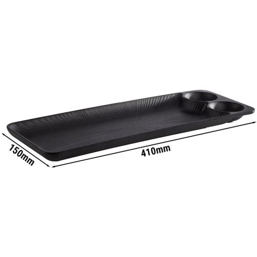 GGM Gastro (6 Stück) Tablett - NERO - Melamin - 410x150mm - Höhe: 25mm - 2 integrierte Dipschalen