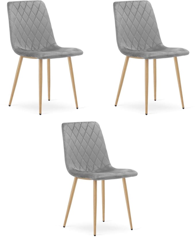 Set van 3 eetkamerstoelen TURIN - Lichtgrijs fluweel - Eikenlook poten - Modern design