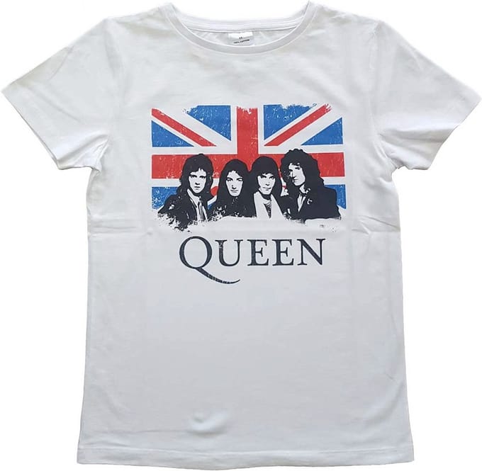 Queen - Vintage Union Jack Kinder Tshirt - Kids tm 8 jaar - Wit