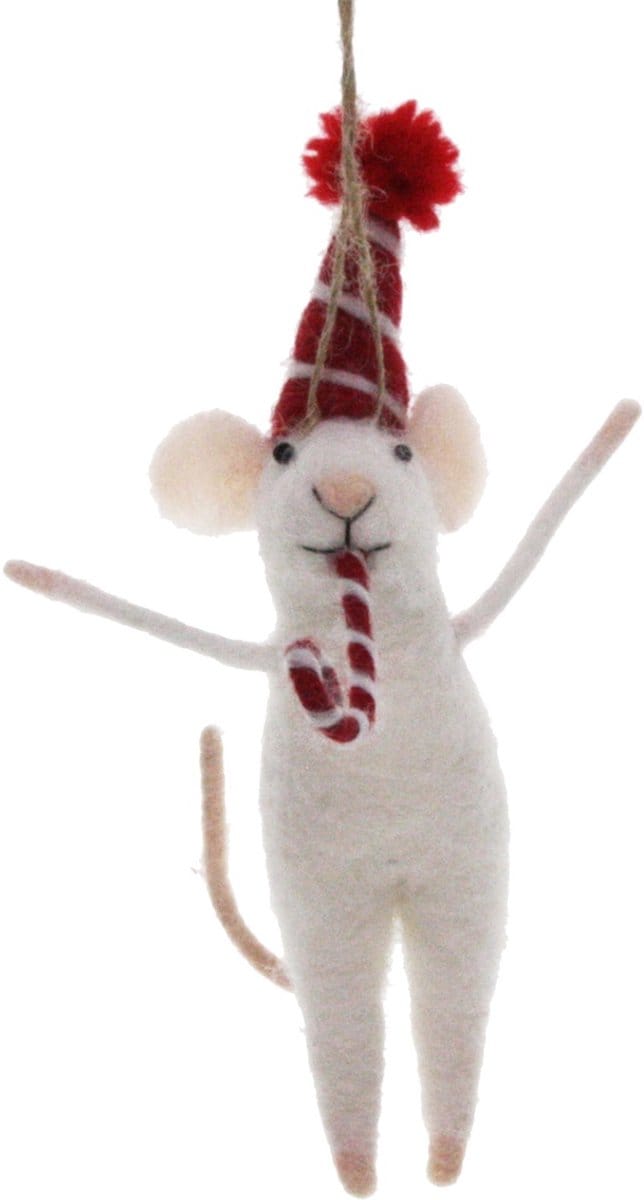 Muis met feesthoed vilt 13x8x8cm