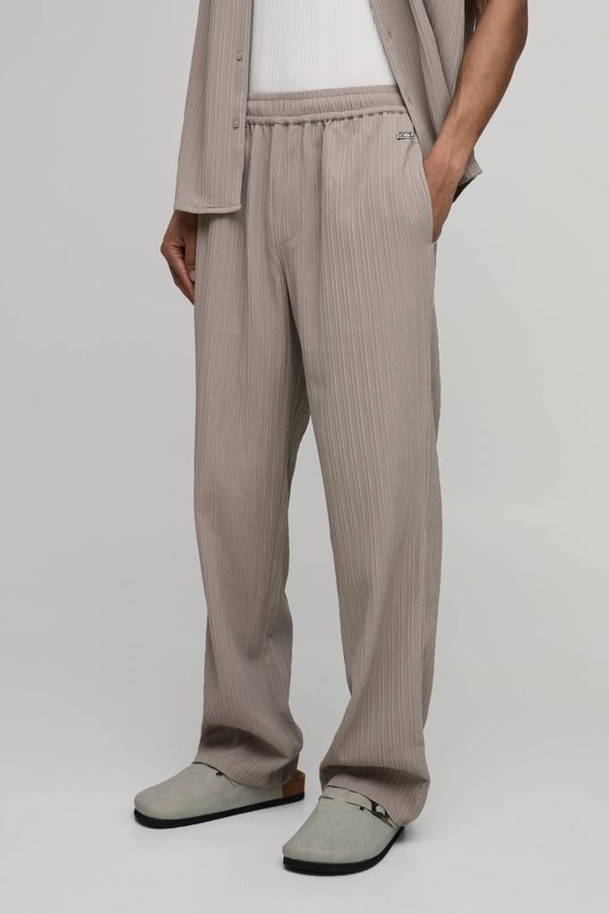 Relaxed Fit Broek Met Onregelmatige Plooitextuur | Taupe | Size Small