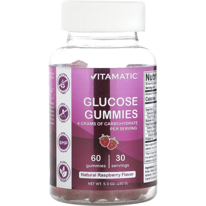 Glucose Gummies, Natuurlijke Frambozensmaak, 60 Gummies
