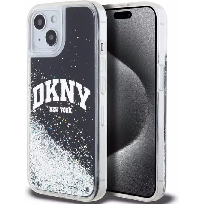 DKNY Liquid Glitter Arch Logo Back Case - Geschikt voor Apple iPhone 14 Pro (6.1") - Zwart/Zilver