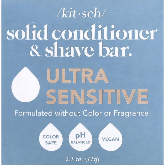 Kitsch, Solid Conditioner and Shave Bar, Ultra Sensitive, Fragrance-Free, 2.7 oz (77 g) beige